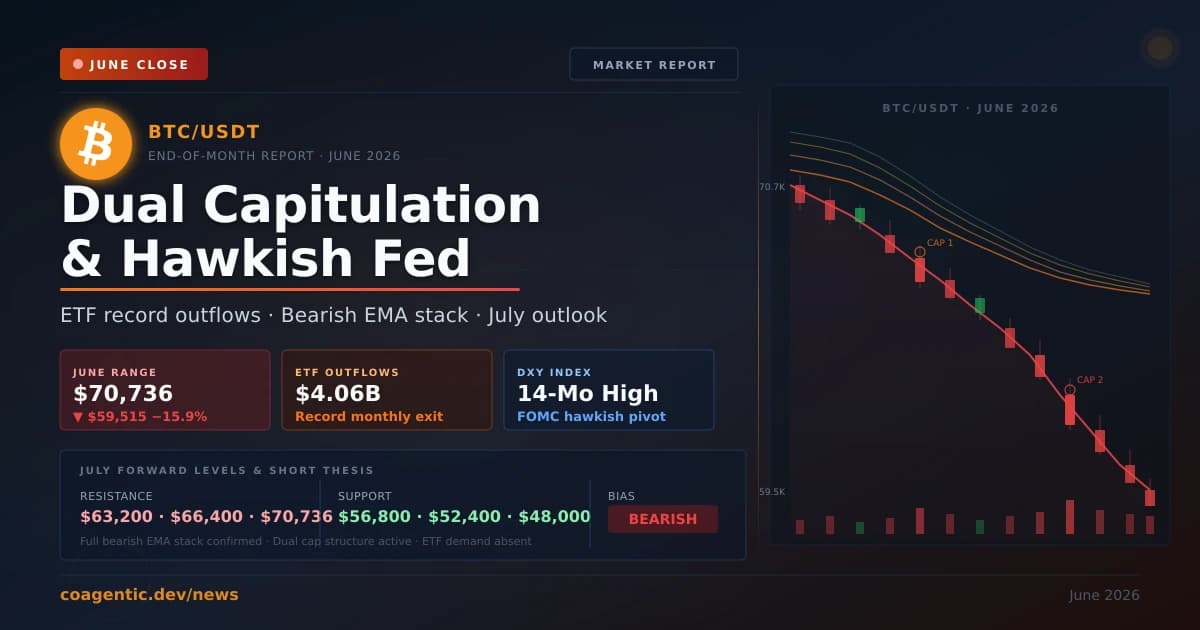 BTC/USDT June 2026 End-of-Month Report: Dual Capitulation, Hawkish Fed, and ETF Record Outflows