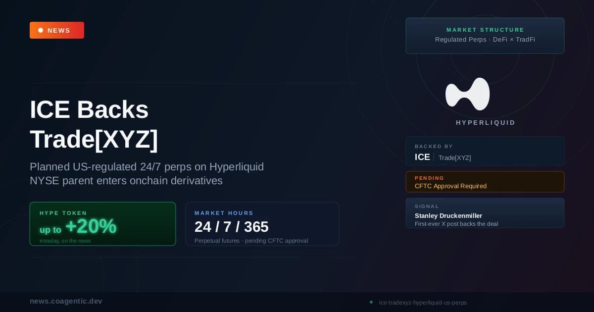 ICE Takes a Stake in Trade[XYZ], Plans a US-Regulated Hyperliquid Perps Venue
